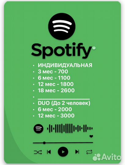 Spotify Premium Подписка 3/6/12/18 мес