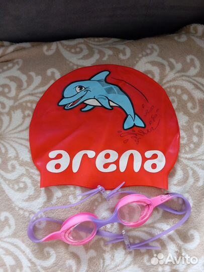 Шапочка arena и очки для плавания детские