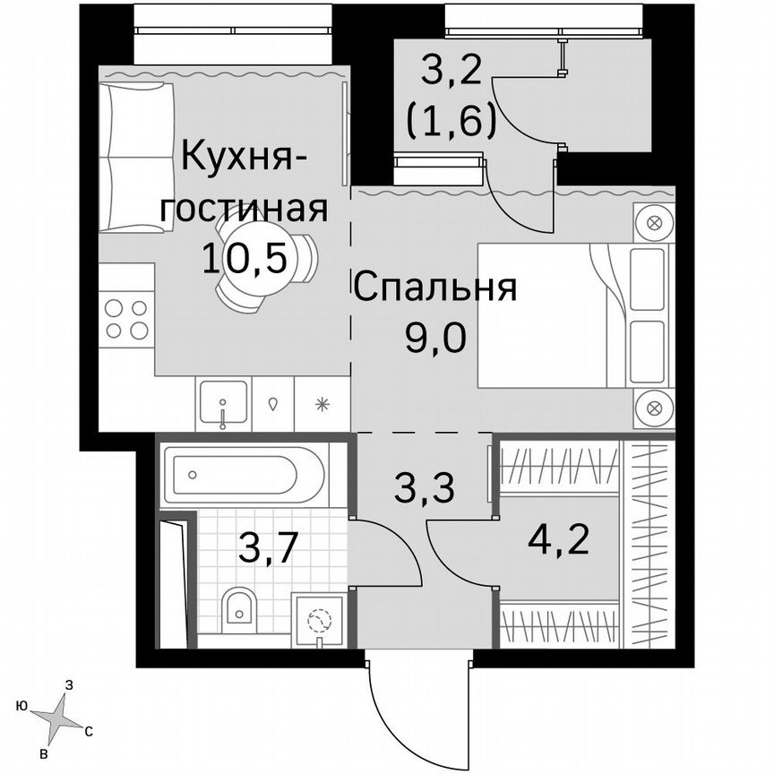 Квартира-студия, 32,3 м², 40/40 эт.