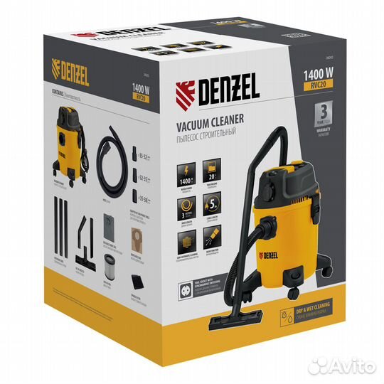 Пылесос строительный RVC20, 1400 Вт, бак 20 л, шла