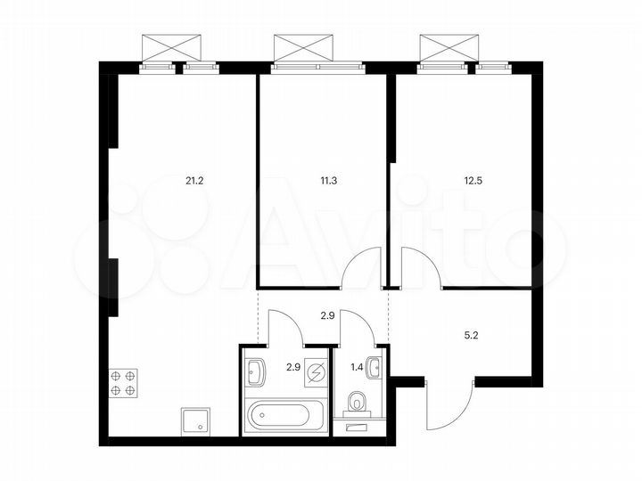 2-к. квартира, 57,4 м², 4/15 эт.