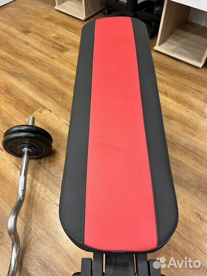 Скамья для жима, гантели, штанга