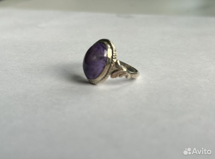 Серебряное кольцо с чароитом натуральный камень