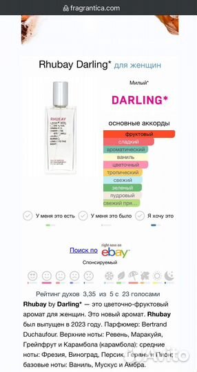 Парфюмерная вода darling rhubay