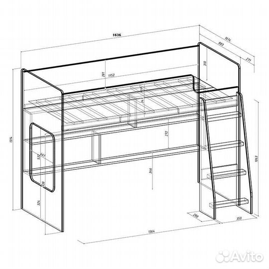 Детская кровать чердак от 3 лет 160см (175см)