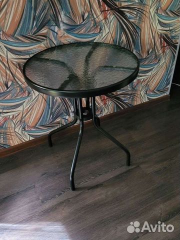 Столик стол стеклянный круглый лофт для дачи дома