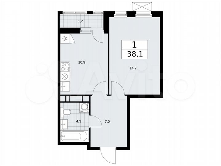 1-к. квартира, 38,1 м², 10/18 эт.