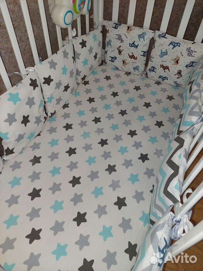 Новые бортики подушки 2 комплекта+простынь+плед