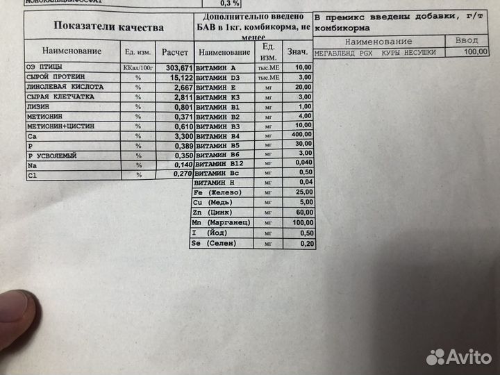 Комбикорм полнорационный для кур несушек