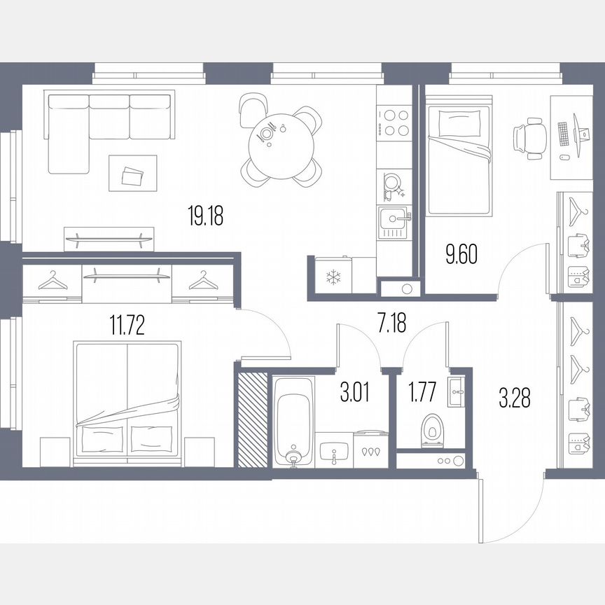 2-к. квартира, 55,7 м², 2/10 эт.