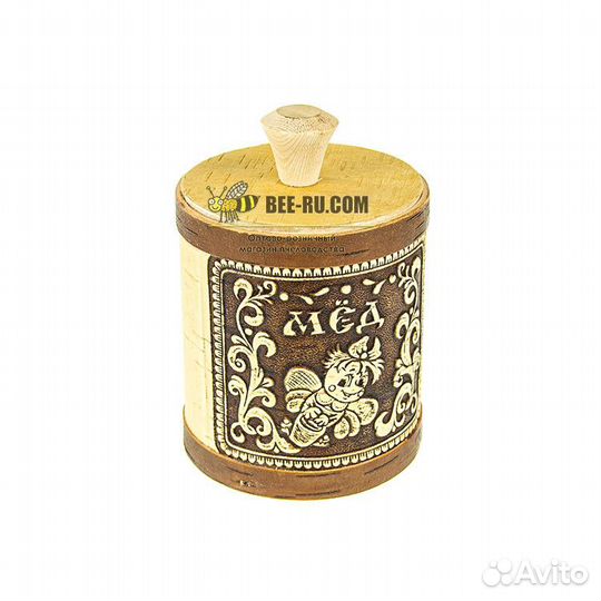 Туес медовый 700 мл Д10 Пчелка (береста)