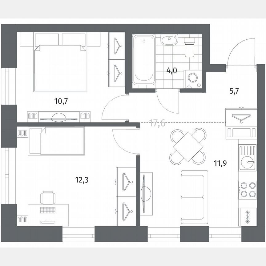 2-к. квартира, 44,8 м², 7/12 эт.