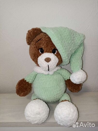 Мишка в пижаме из плюшевой пряжи, вязаные игрушки