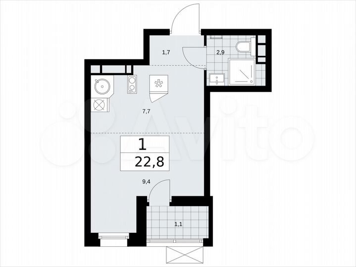 Квартира-студия, 22,8 м², 10/14 эт.
