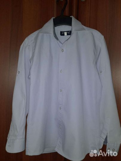 Голубая рубашка для мальчика 140 см