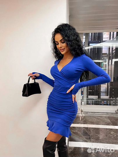 Платье трикотаж хлопок со сборками, новое, S, M