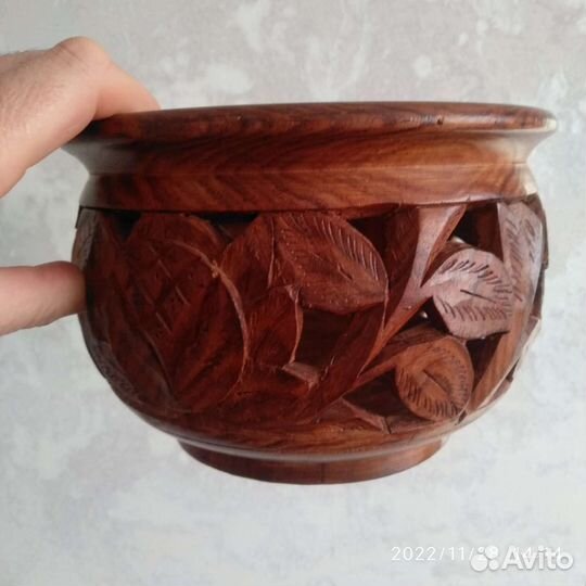 Восточная ваза (кашпо) из дерева ручной работы