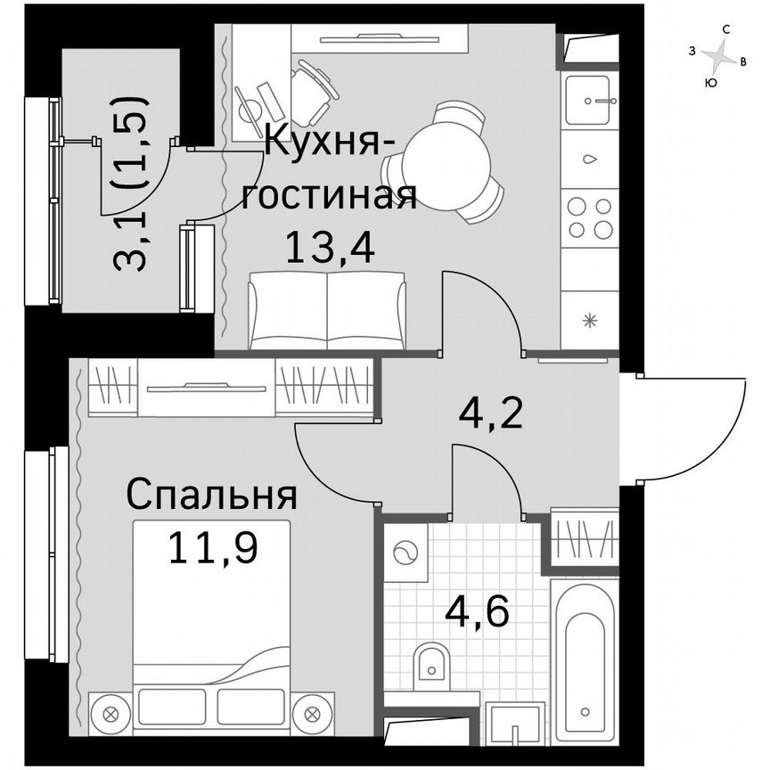 1-к. квартира, 35,3 м², 20/20 эт.