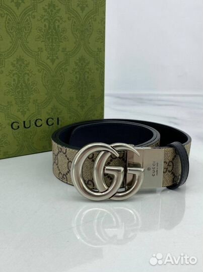 Мужской кожаный ремень Gucci двухсторонний новый