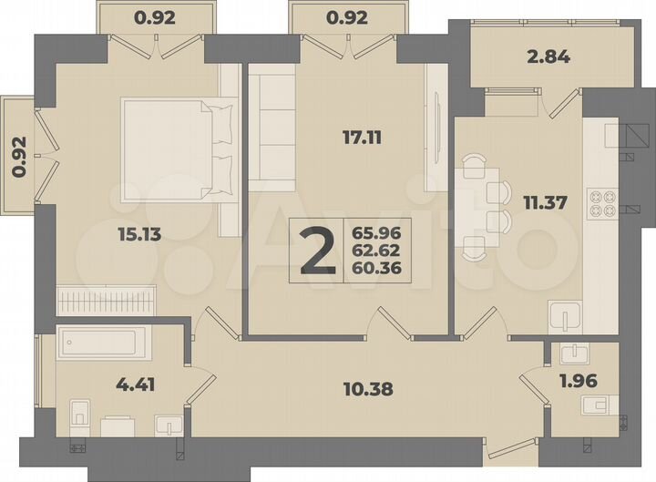 2-к. квартира, 66 м², 10/10 эт.