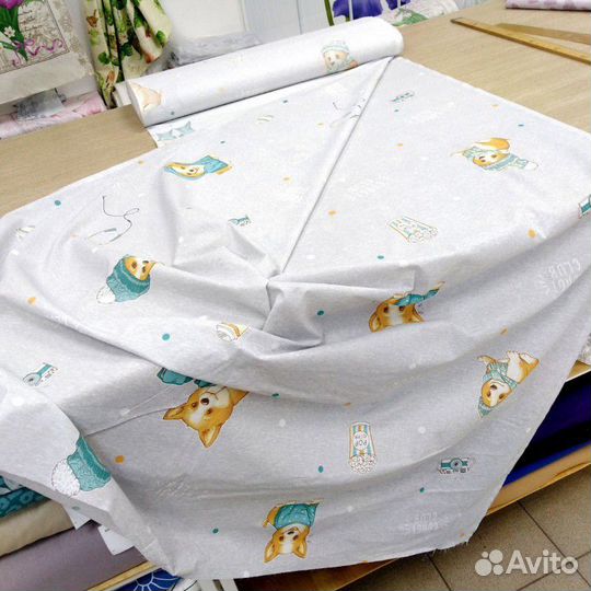 Ткань поплин для детского постельного белья Корги