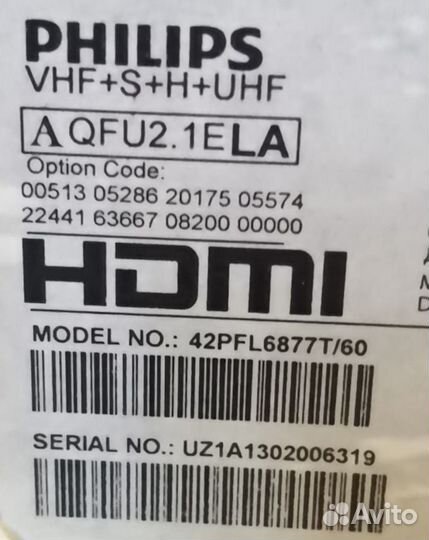 Телевизор philips 42PFL6877T/60 на запчасти\ремонт