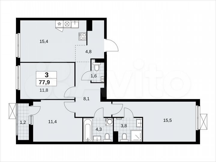 3-к. квартира, 77,9 м², 6/11 эт.