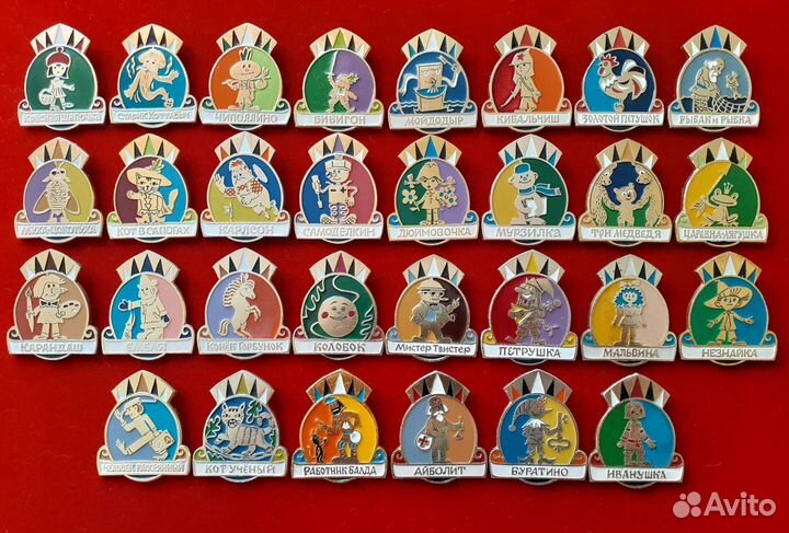 Полный набор детских значков. Герои сказок и мульт