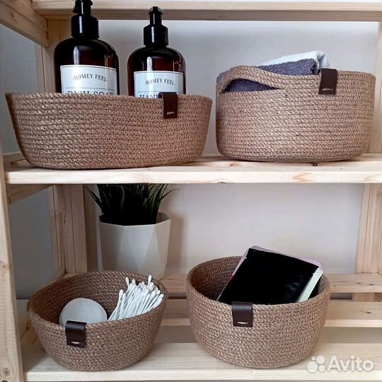 Корзины для хранения из джута, ручная работа