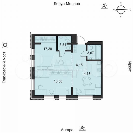 1-к. квартира, 61,6 м², 16/19 эт.