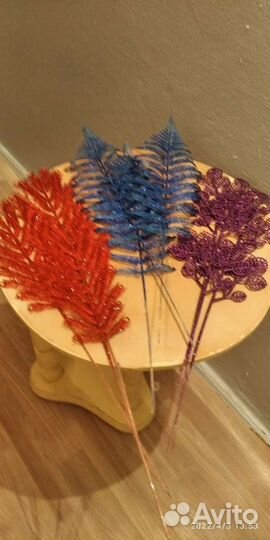 Искусственные ветки с блёстками 9шт 3 цвета