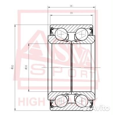 Подшипник ступичный передний (38X80X33X36)