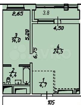 1-к. квартира, 51,4 м², 12/12 эт.