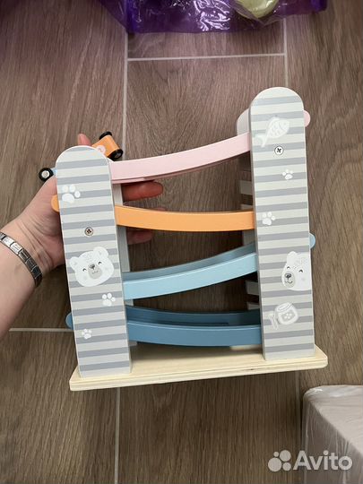 Автотрек с машинками деревянный