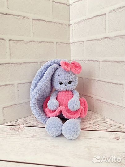 Плюшевый вязаный заяц, ручная работа