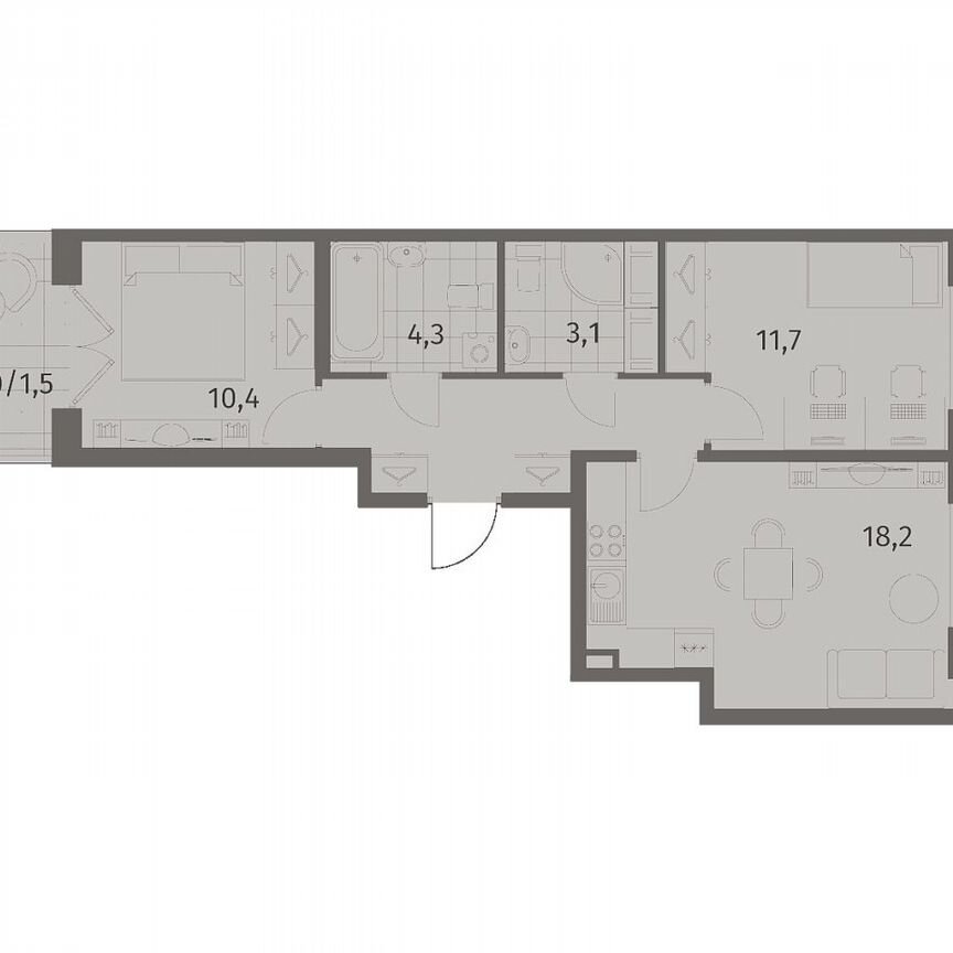 2-к. квартира, 56,6 м², 8/8 эт.