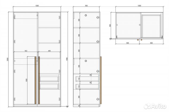 Шкаф распашной двухдверный №24 (дуб). 1000х2000