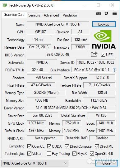 Видеокарта nvidia gtx 1050ti 4gb