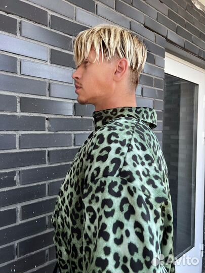 Рубашка дизайнерская оверсайз леопард зеленый