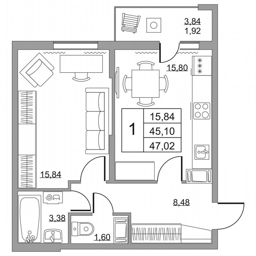 1-к. квартира, 47 м², 10/19 эт.