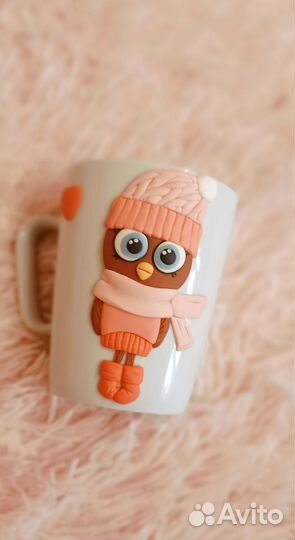 Кружка с декором из полимерной глины ручной работы