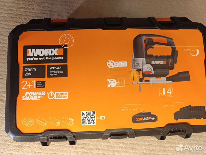 Аккумуляторный лобзик worx 20 В, 1x2 Ач, кейс WX54