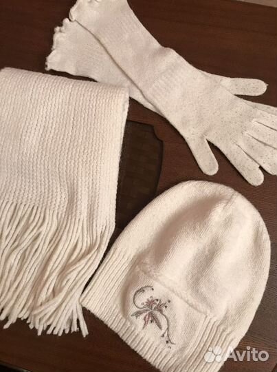 Комплект шапка шарф перчатки удлиненные