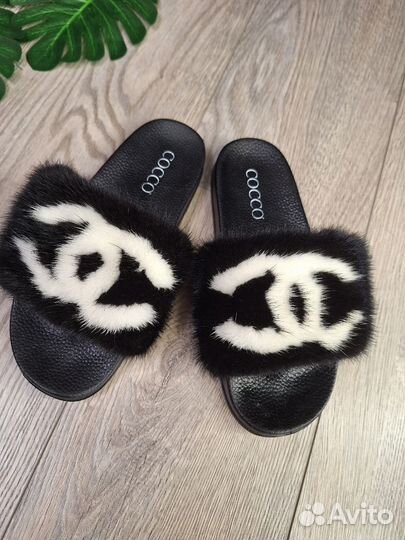 Тапки брендовые chanel с натуральным мехом норки