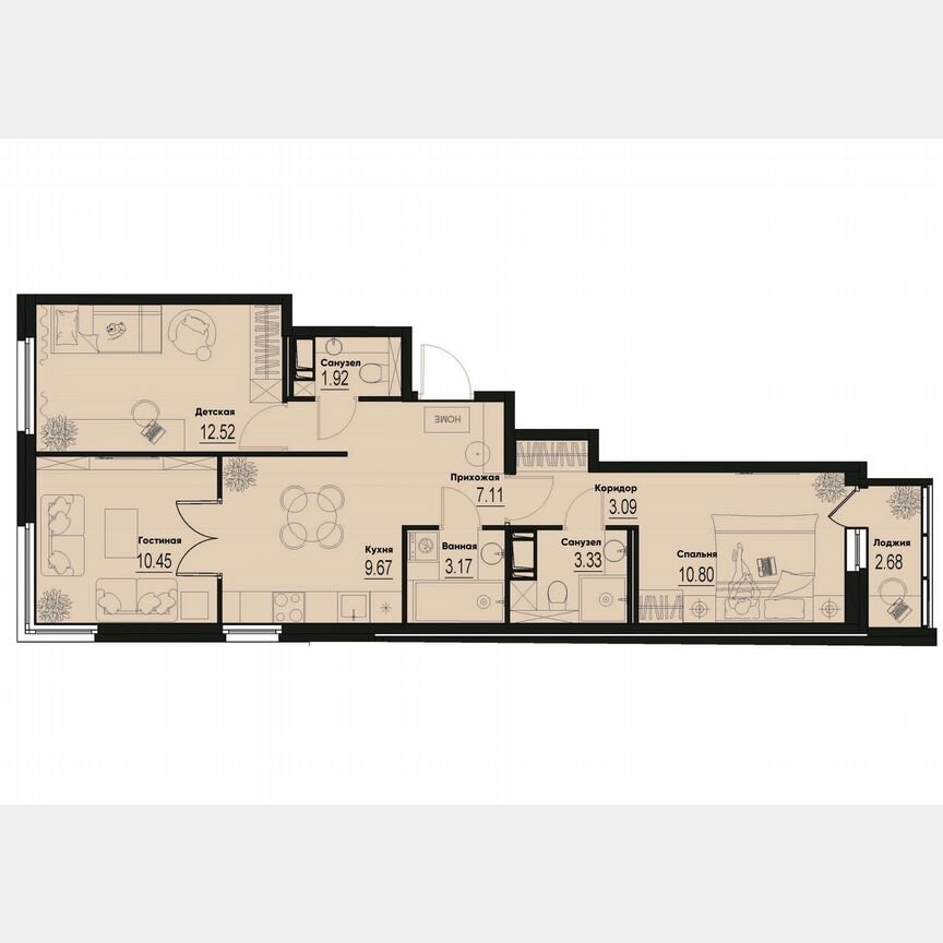 3-к. квартира, 63,4 м², 6/12 эт.