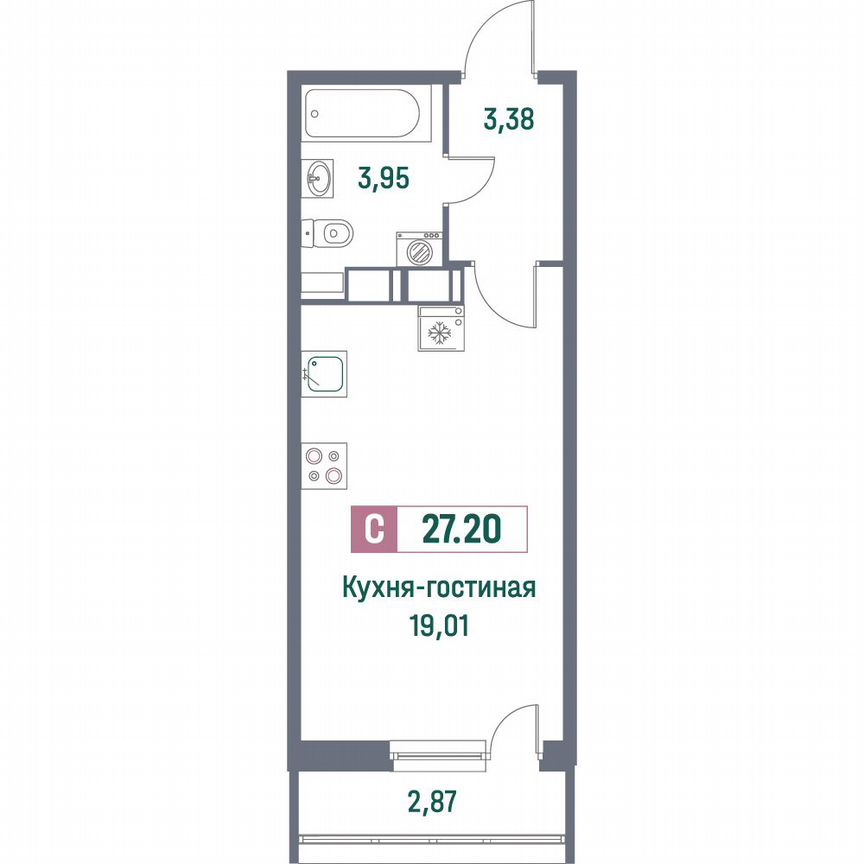 Квартира-студия, 27,2 м², 13/16 эт.