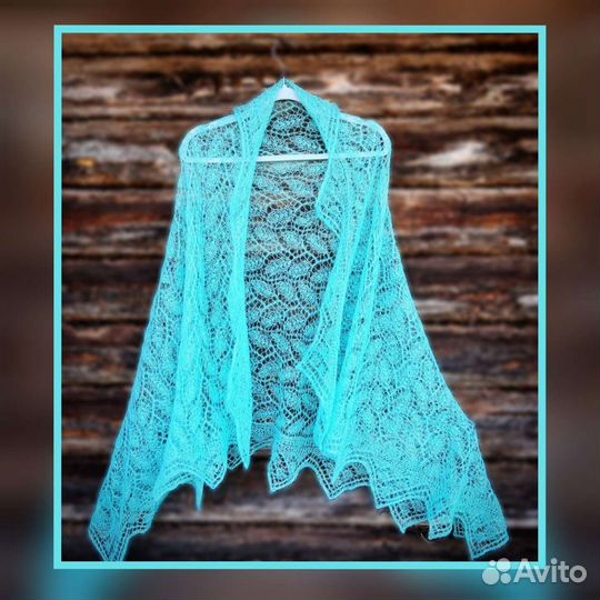 Палантин пуховый ажурный. Ручная работа