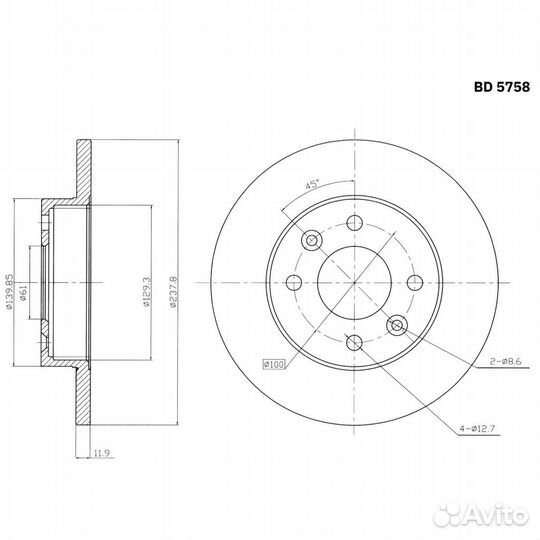 Диск тормозной передний, без ABS, 238 мм. (1шт.) B