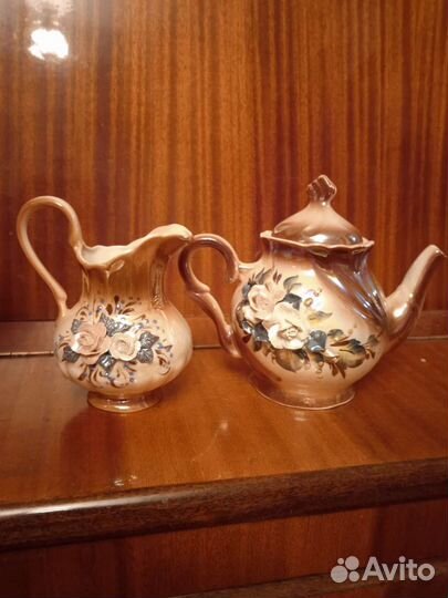 Чайный сервиз 6 персон коричневый с розами