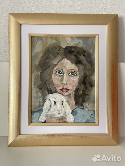 Картина Девушка с кроликом 20х15 холст